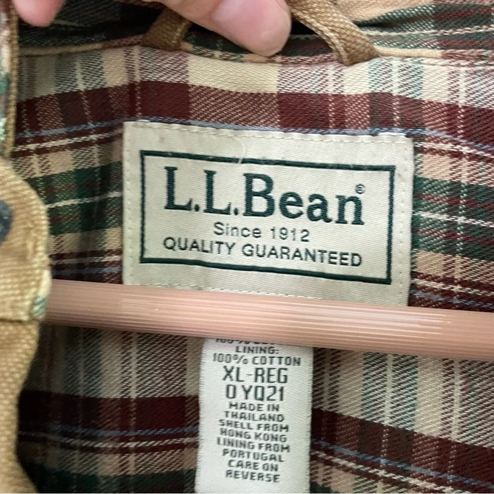[L.L. Bean] Men's Tan Flannel Interior Workwear Snap Button Barn Jacket